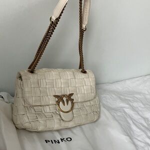 Pinko Love Classic Puff Ivory White Woven Shoulder Bag